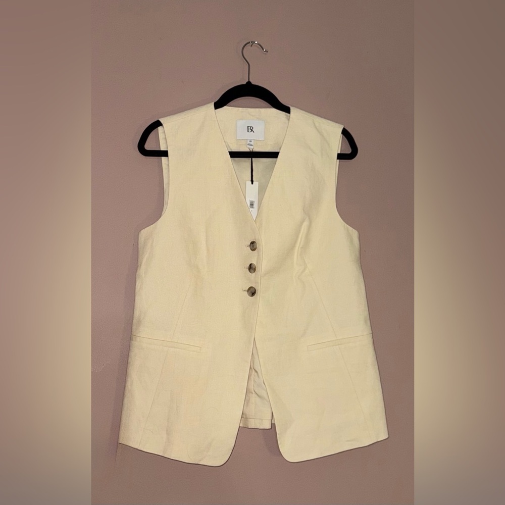 BANANA REPUBLIC Lina Linen Vest in Cream Size 10 - Picture 3 of 5